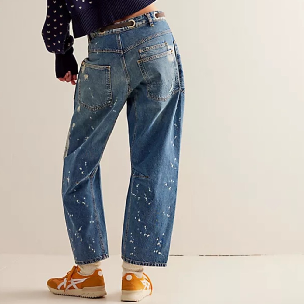NWT Free People Moxie Pull-On Barrel Jeans Ripped Distressed Drawstring 28 Pull - Picture 3 of 13